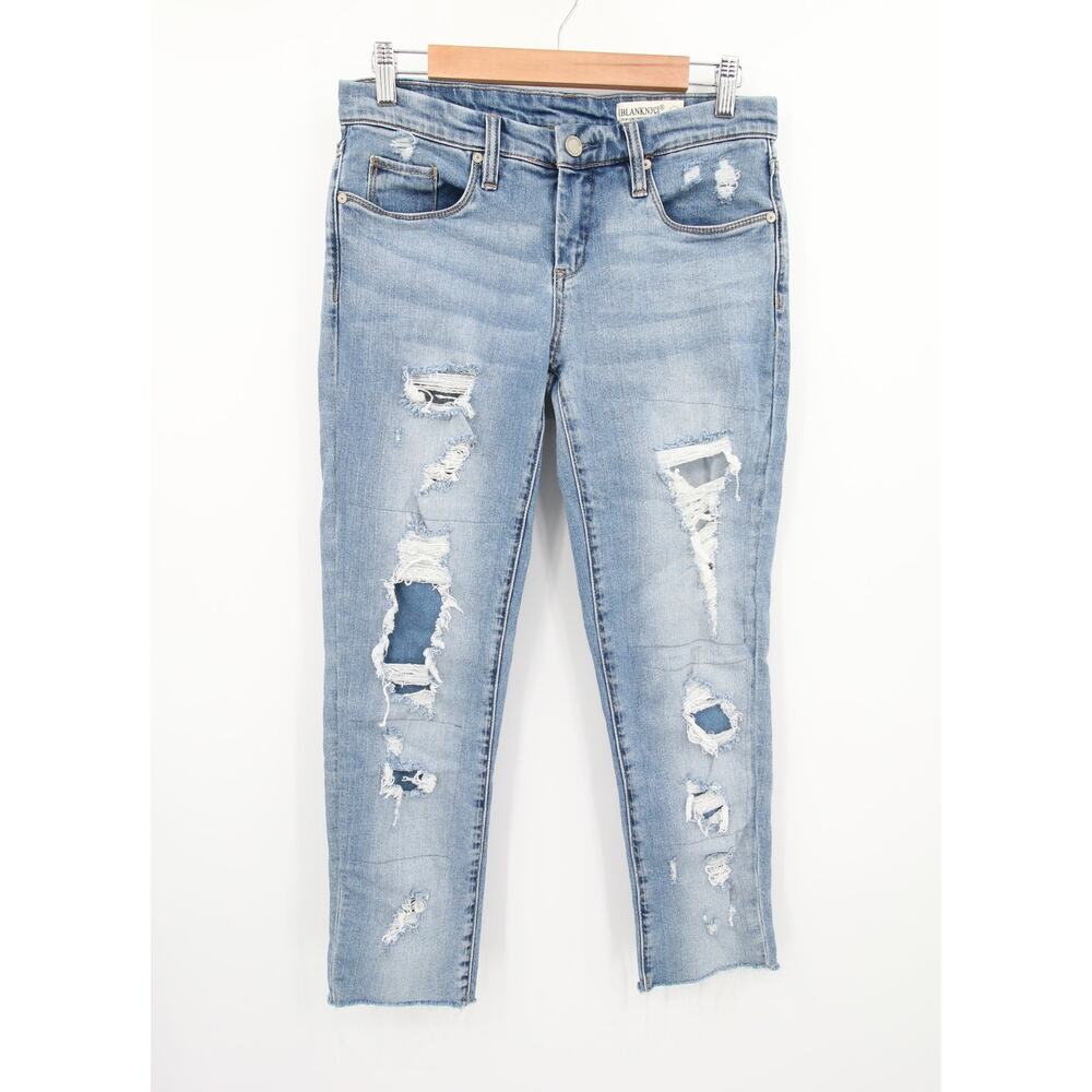 Blank NYC Jeans Blue Light Wash Denim Distressed Ripped Crop Girlfriend Size 26